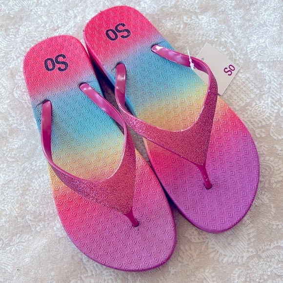 Brand New So Pink Glitter Thong Sandals Platform Flip Flop Ombre Sparkly Rainbow - Picture 2 of 16